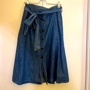 Jean button up skirt with tie belt